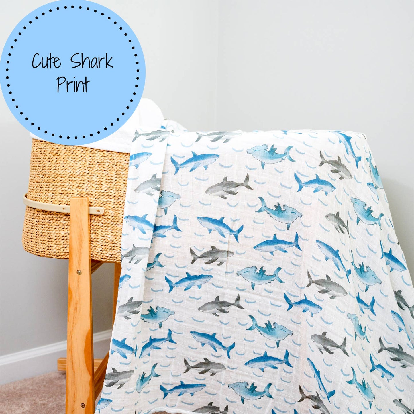 Jawsome Shark Ocean Theme Baby Muslin Swaddle Blanket