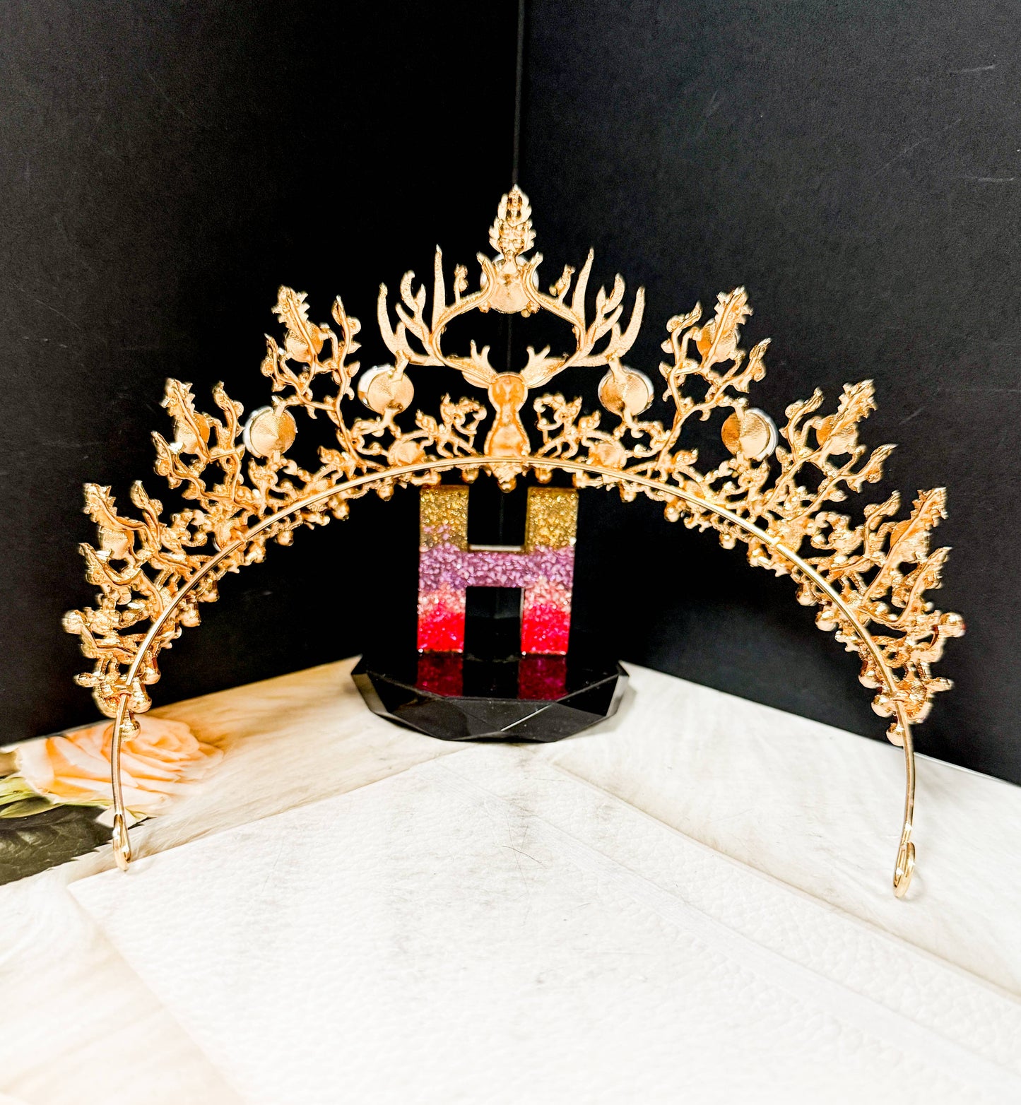 Christmas Crown, Reindeer Crystal Tiara, Gold Tree Topper