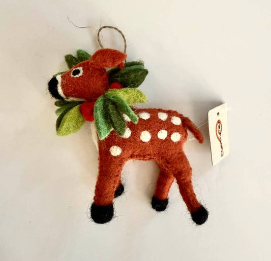 Ornament - Spotted Deer Wearing Wreaths - NEW!