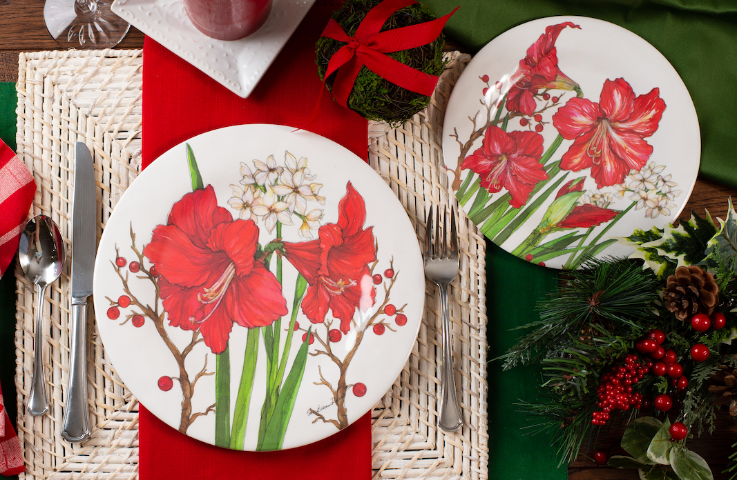 Amaryllis Christmas Holiday Bamboo Dinner Plate