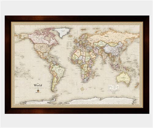 Magnetic Travel Map of the World - Old World Tan