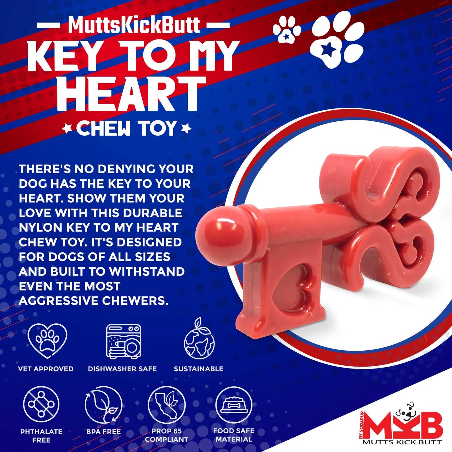 Key To My Heart Valentine Durable Nylon Dog Chew Toy