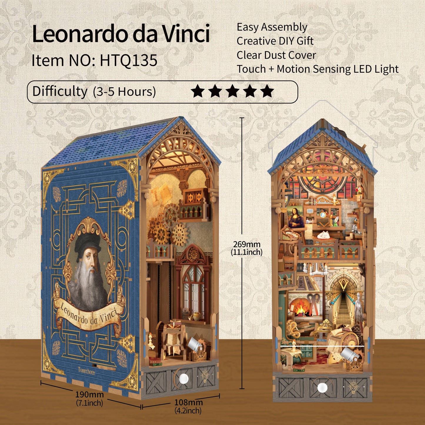 DIY Book Nook Kit: Leonardo da Vinci w/ Dust Cover