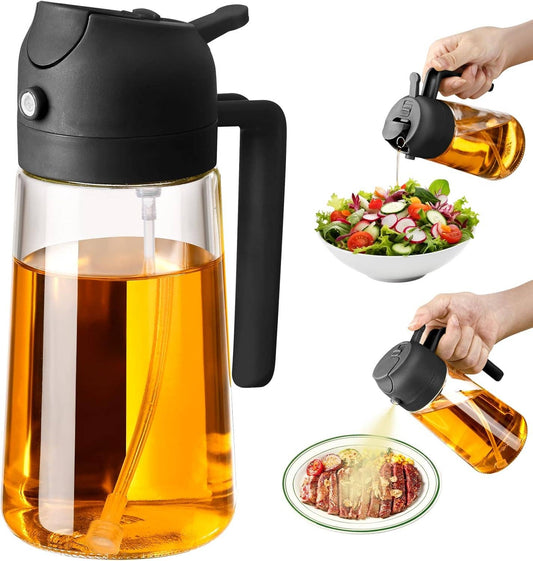 2-in-1 Oil Sprayer & Oil Dispenser – 16oz Glass, Oil Bottle
