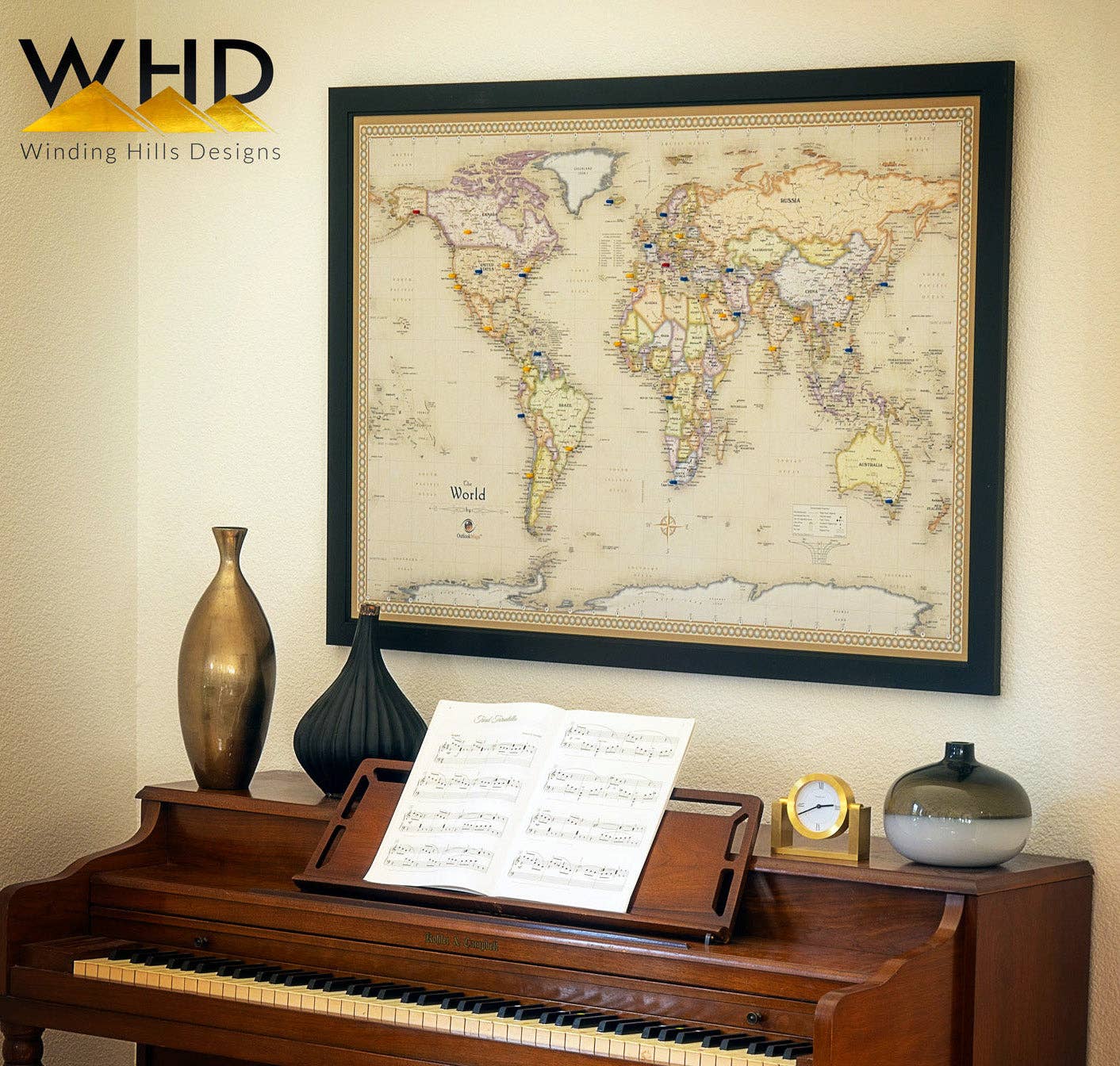 Magnetic Travel Map of the World - Old World Tan