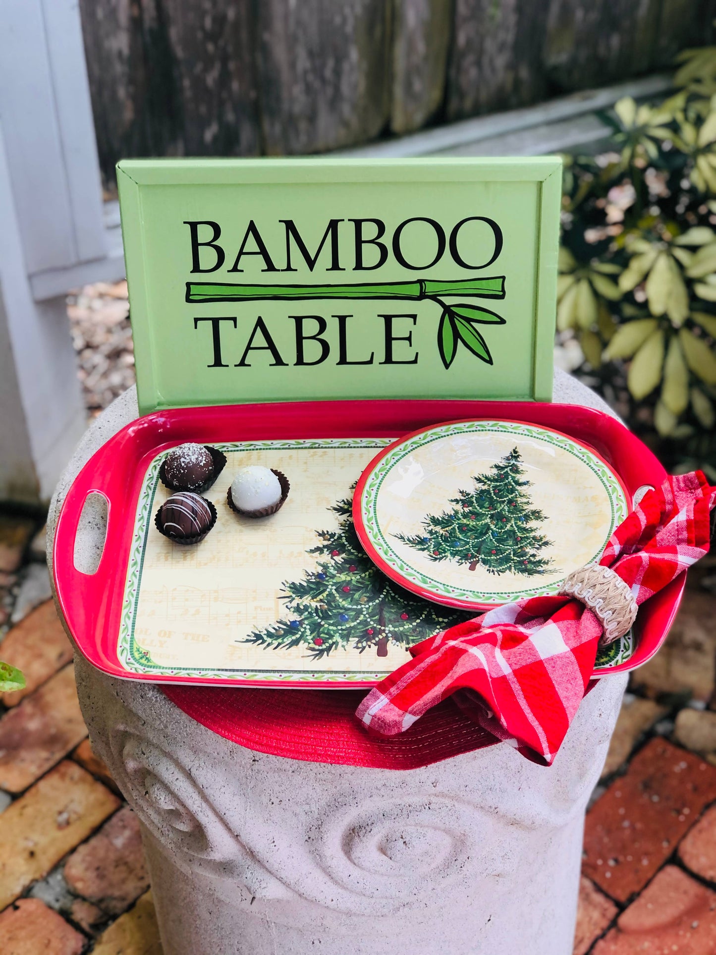 Merry Christmas Tree Bamboo Serving Tray/ Hostess Gift
