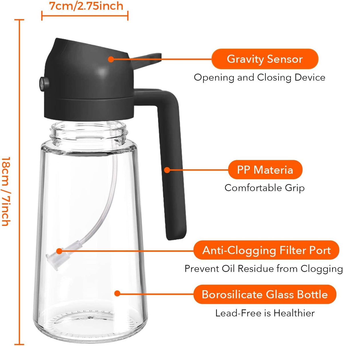 2-in-1 Oil Sprayer & Oil Dispenser – 16oz Glass, Oil Bottle