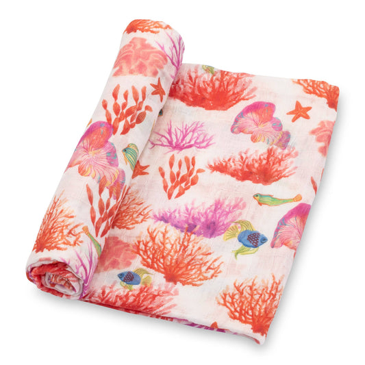 Under The Sea Beautiful Coral Baby Muslin Swaddle Blanket