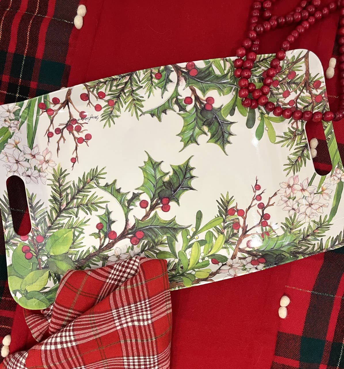 Holly & Berries Christmas Holiday Serving Tray/ Hostess Gift