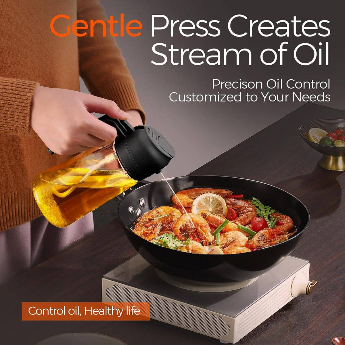 2-in-1 Oil Sprayer & Oil Dispenser – 16oz Glass, Oil Bottle