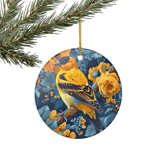 Yellow Finch William Morris Christmas Ornament, Woodland