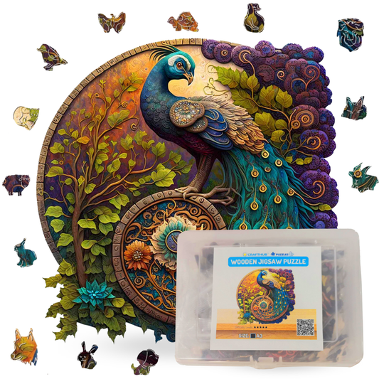 Enchanting Peacock Wooden Jigsaw Puzzle - Perfect for Adults