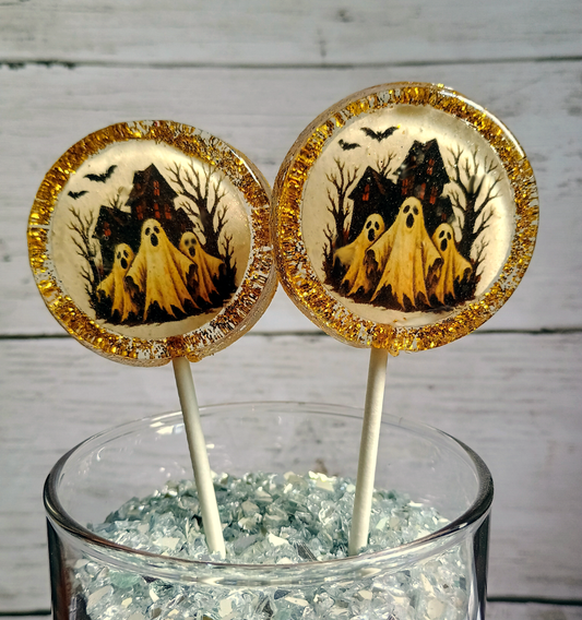 Halloween Ghosts Lollipops with Edible Glitter Edible Image