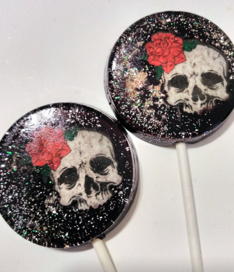 Halloween Skull and Roses Lollipops w/Edible Glitter