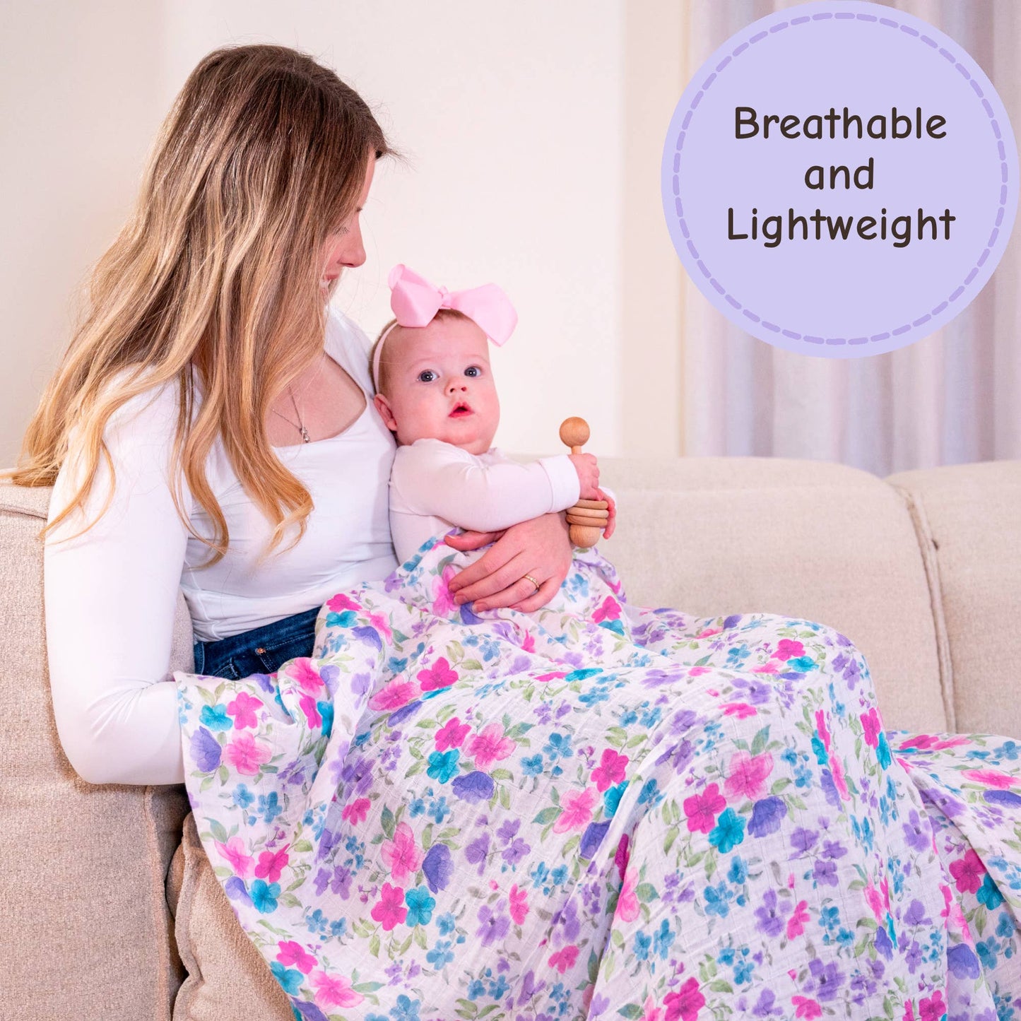 Baby Muslin Swaddle Blanket 47x47 Field of Dreams